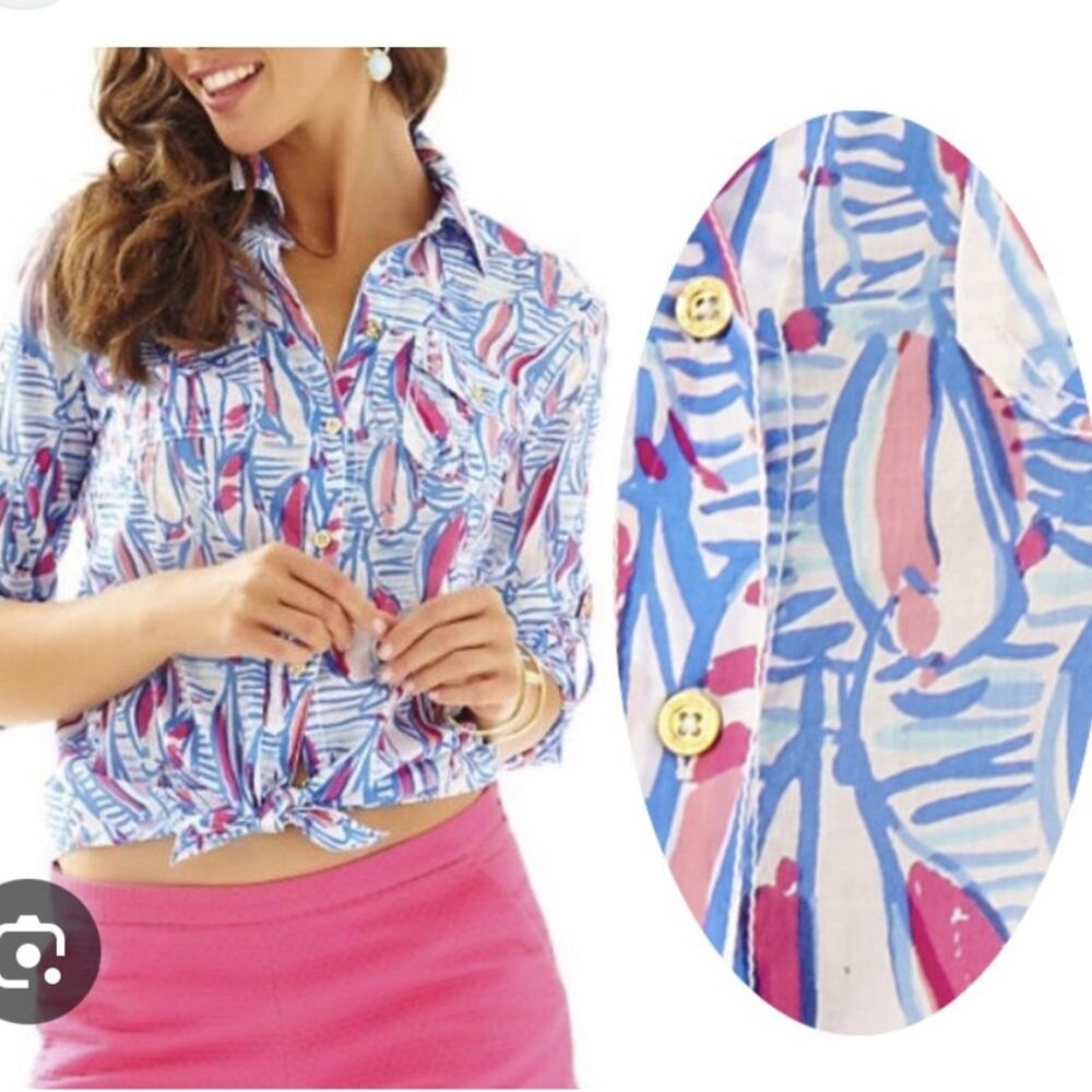 Lilly Pulitzer Multicolor Printed Button-Down Shirt - Blue Pink White